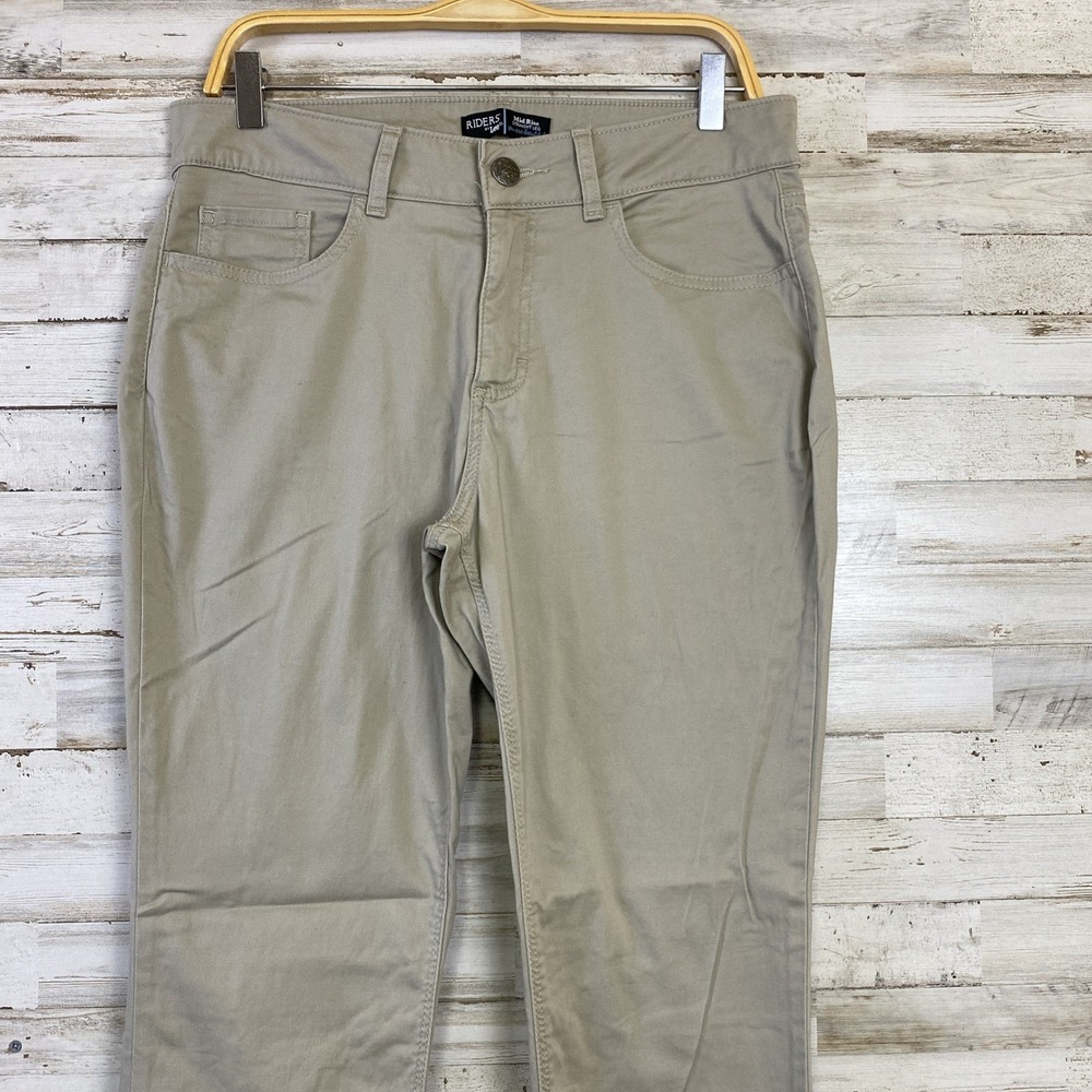Riders by Lee Pants Women 12 Long Beige Straight Leg Mid-Rise Slimming Chino - Picture 3 of 11